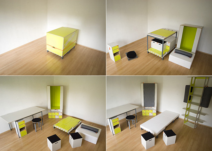 Трансформируемая мебель для комнаты в процессе превращения