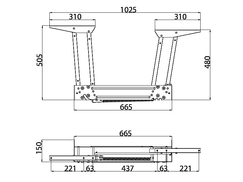 Размеры механизм трансформации стола №441
