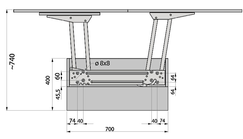 Размеры журнального стола с механизмом трансформации стола №441