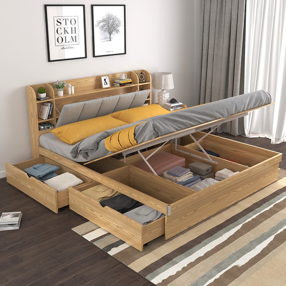 Подъемный механизм обеспечивает быстрый доступ к вещам, которые хранятся внутри кровати